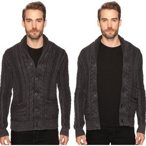 Lucky Brand Snowpeak Cable Shawl Cardigan Sweater In Jet Black